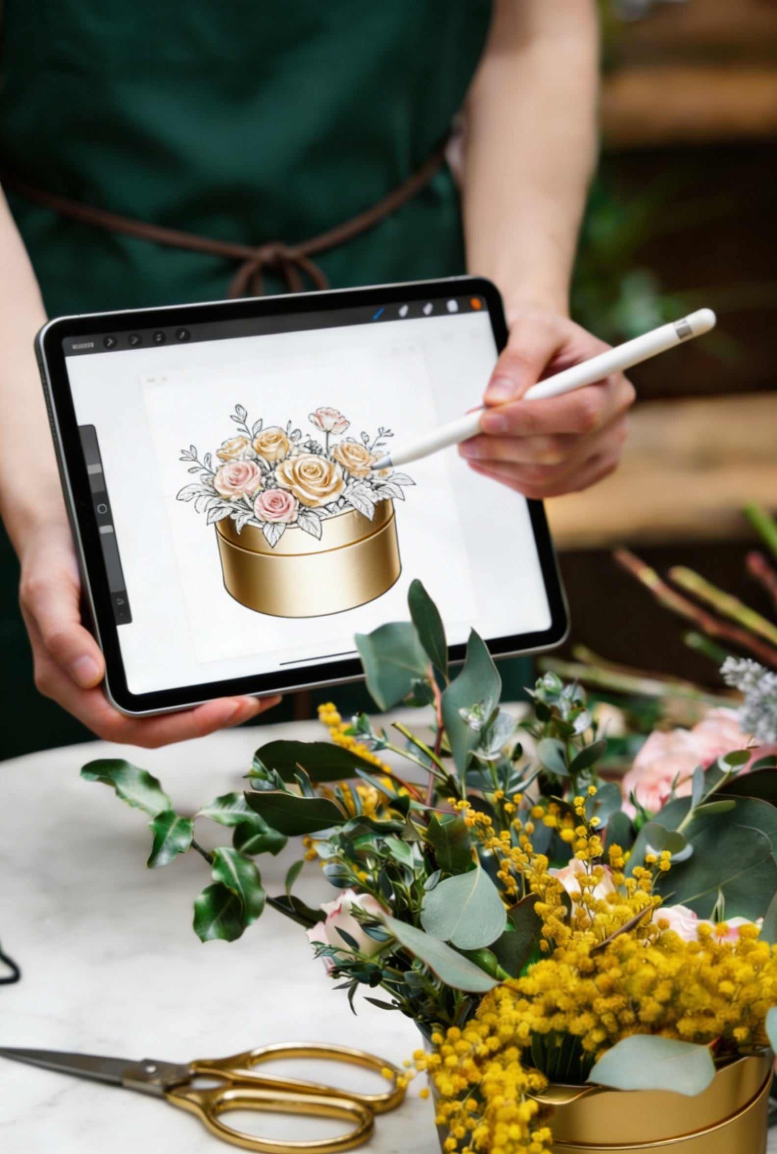 Florista digitalizando un arreglo floral DAYROSSE
